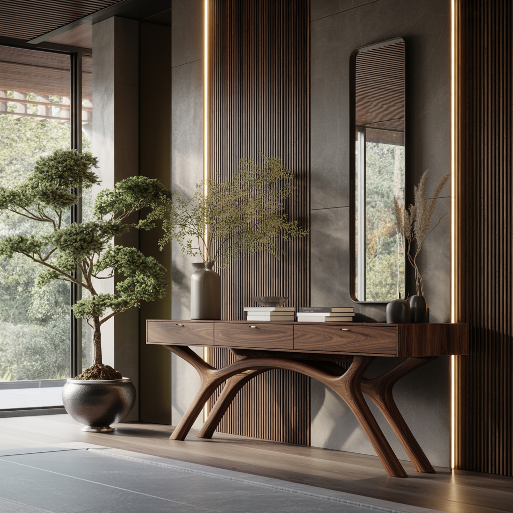 Lunaris Arc Handcrafted Solid Wood Console Table - Timberustic Console Table