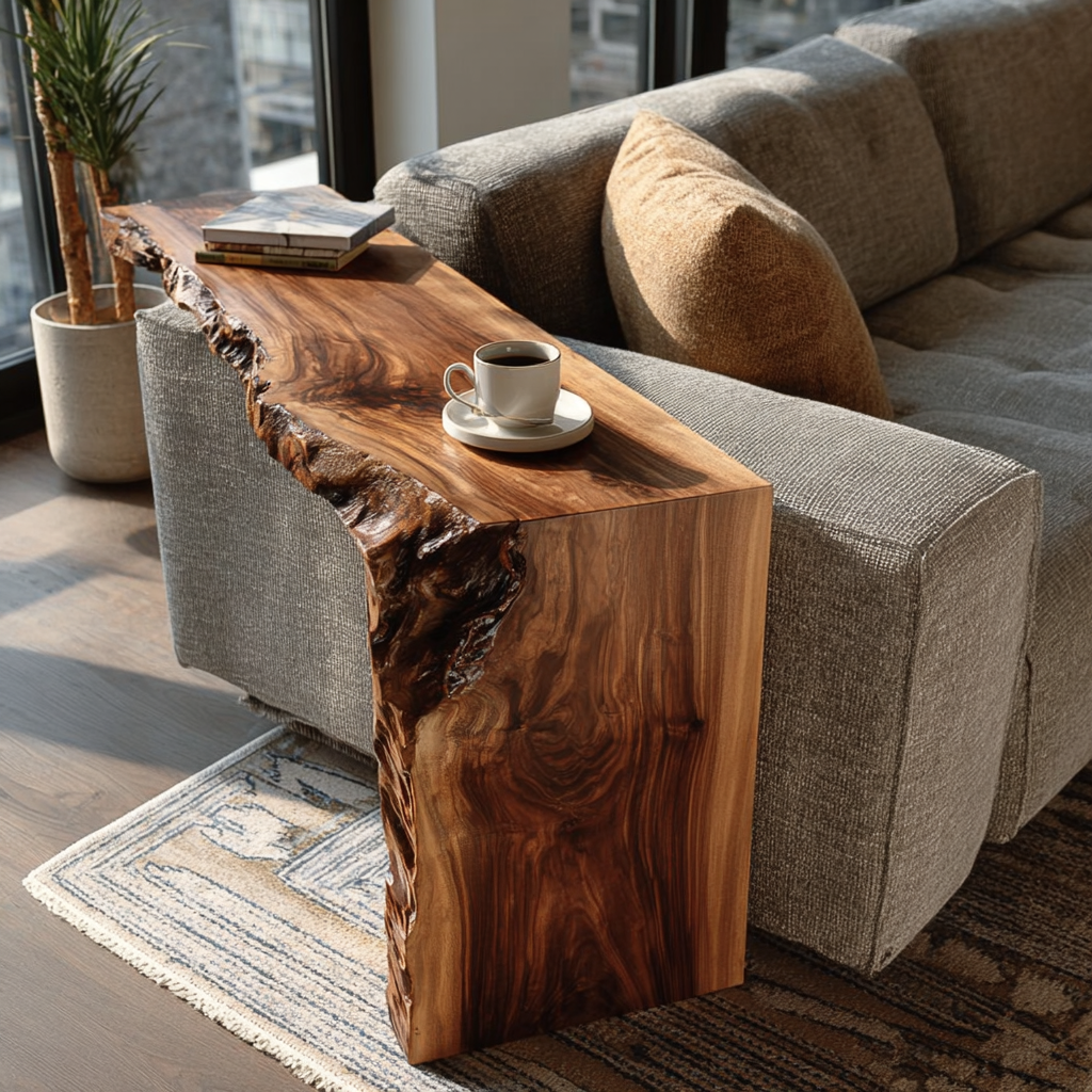 Lunaro Live Edge Solid Wood Sofa Arm Table - Timberustic Sofa Arm Table