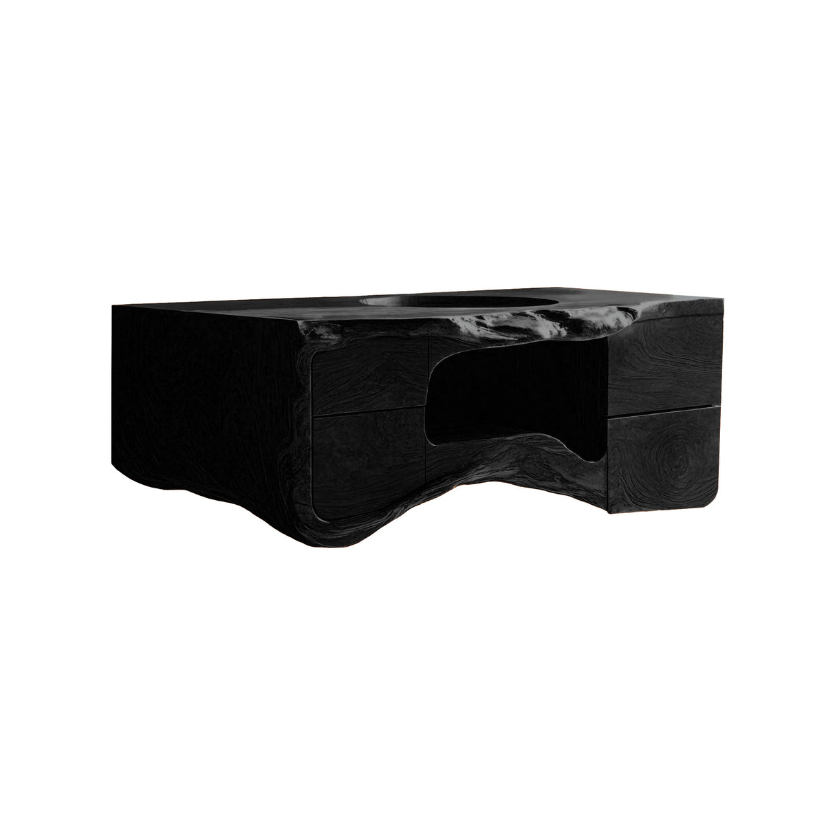 Lunaro Sculpted Solid Wood Floating Bathroom Vanity with Integrated Sink and Storage Black - Timberustic Floating Bathroom Vanity with Integrated Sink and Open Storage
