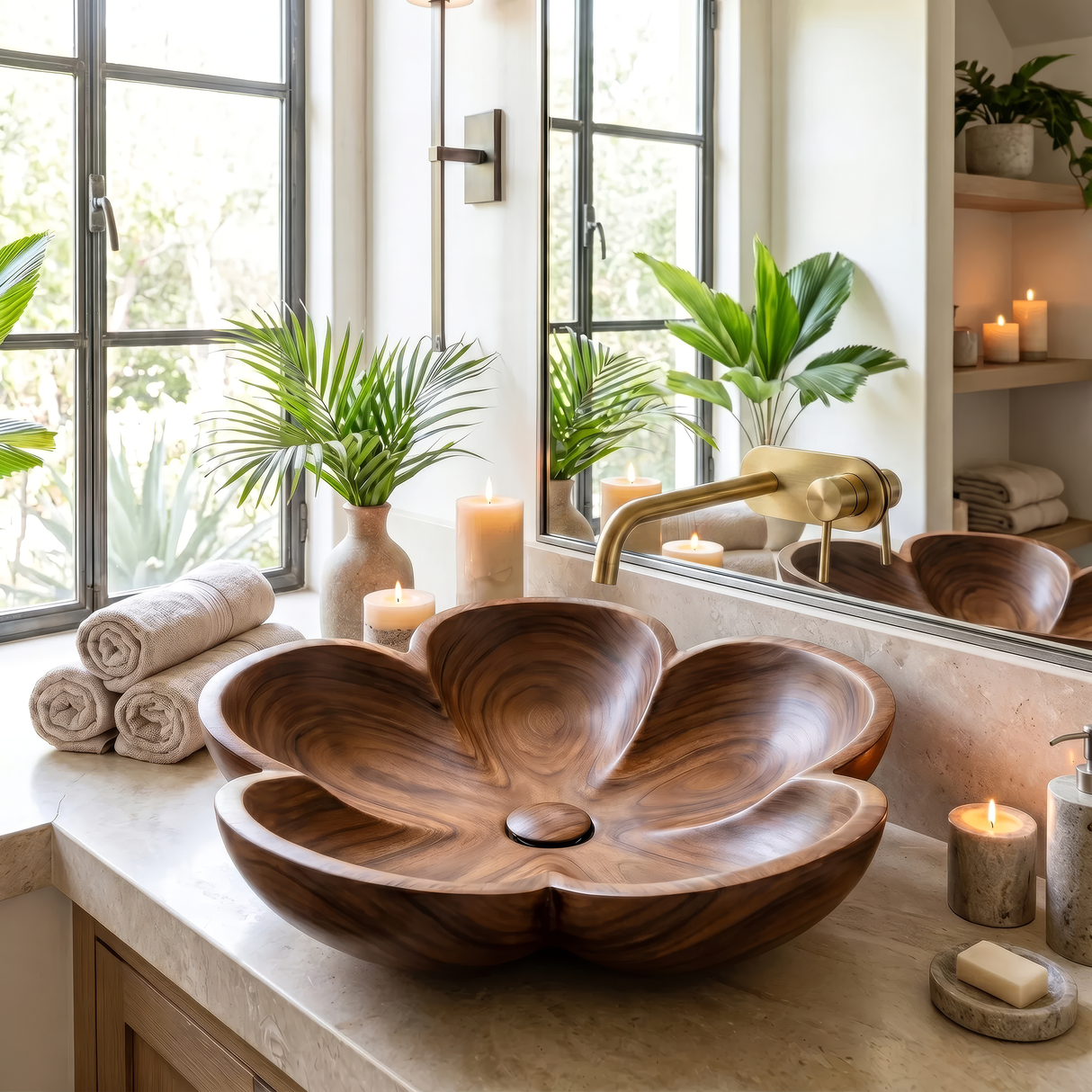 Lunavelle Handcrafted Solid Wood Flower Vessel Sink - Timberustic Vessel Sinks