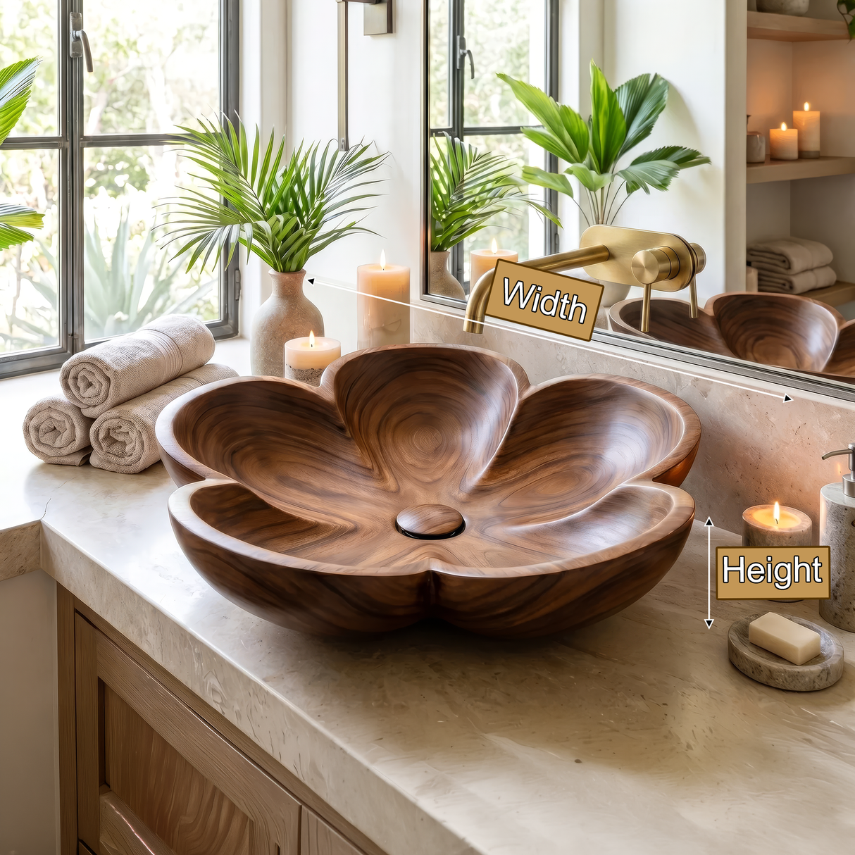 Lunavelle Handcrafted Solid Wood Flower Vessel Sink - Timberustic Vessel Sinks