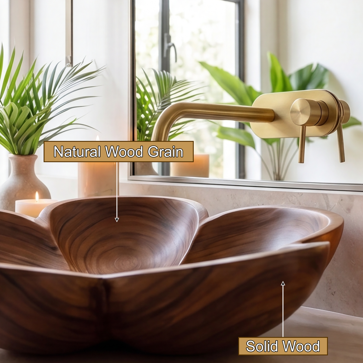 Lunavelle Handcrafted Solid Wood Flower Vessel Sink - Timberustic Vessel Sinks