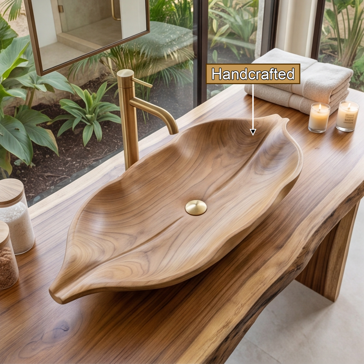 Lunavera Handcrafted Solid Wood Leaf Vessel Sink - Timberustic Vessel Sinks