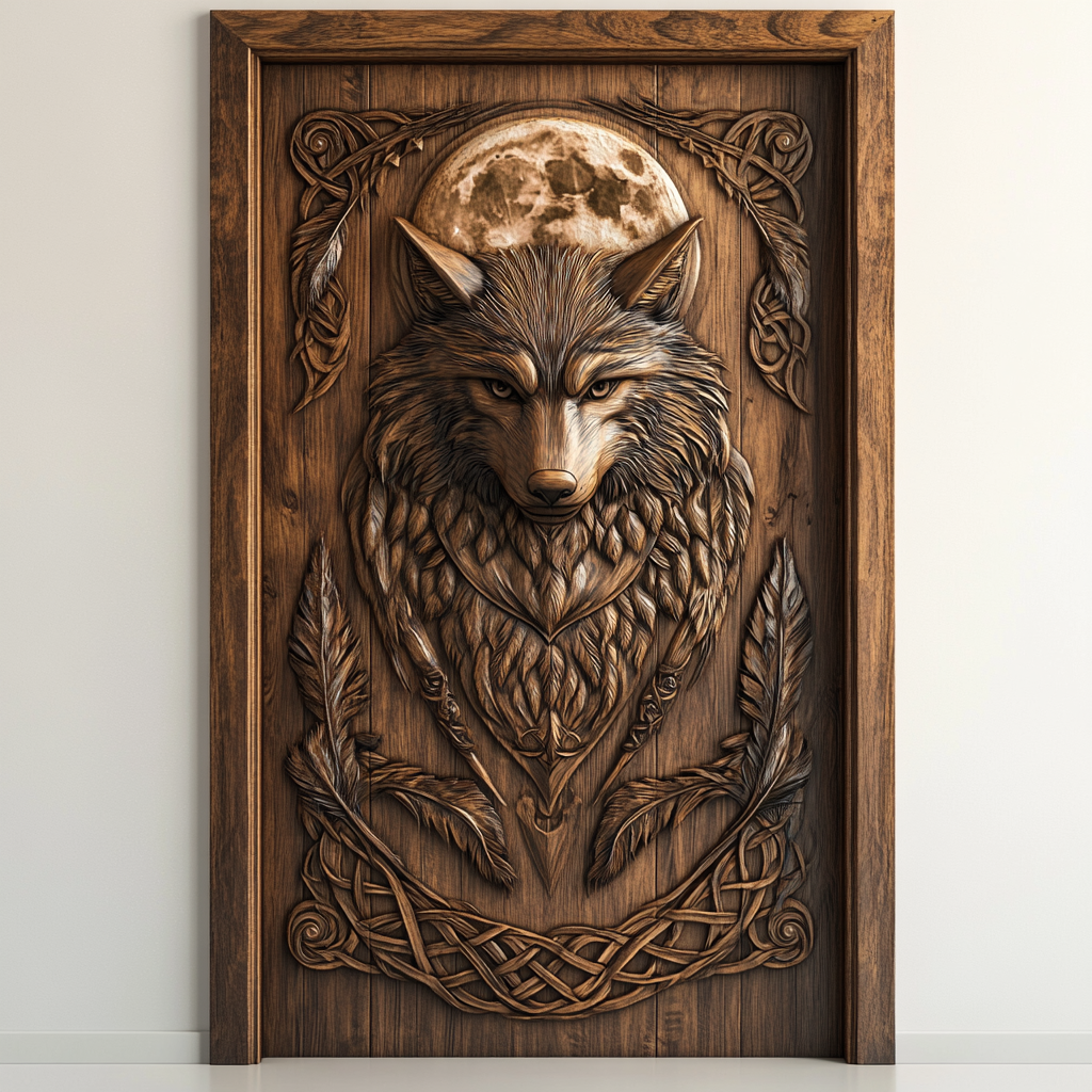 Lunawyr Handcrafted Solid Wood Wolf Single Door