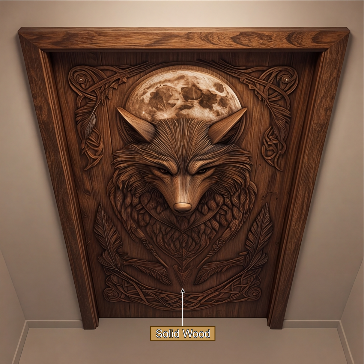 Lunawyr Handcrafted Solid Wood Wolf Single Door