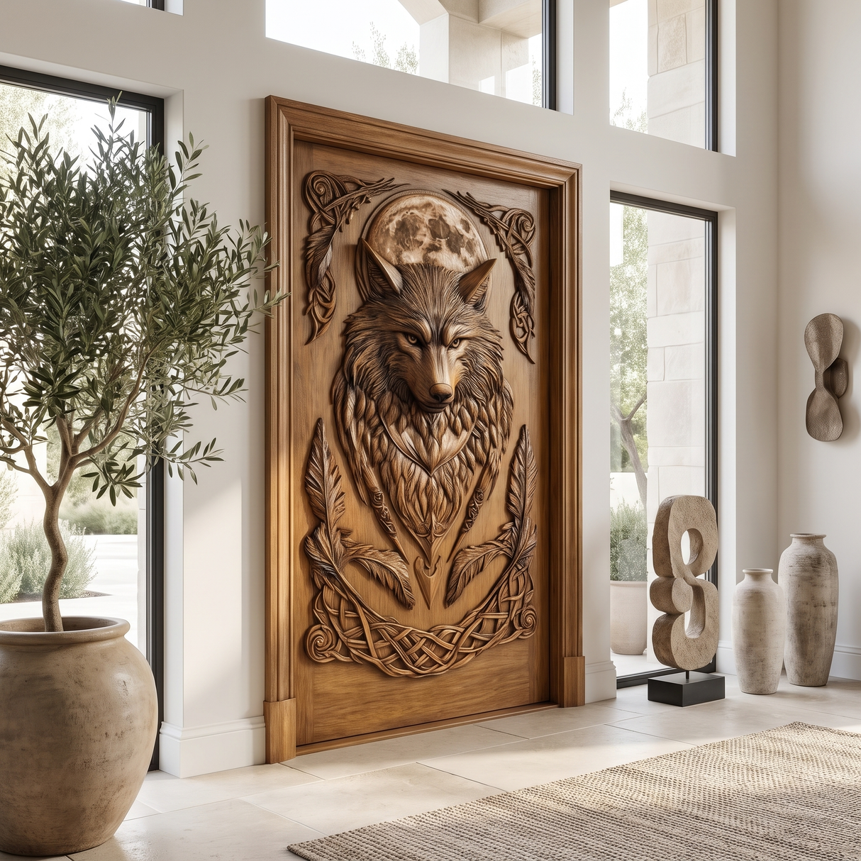 Lunawyr Handcrafted Solid Wood Wolf Single Door