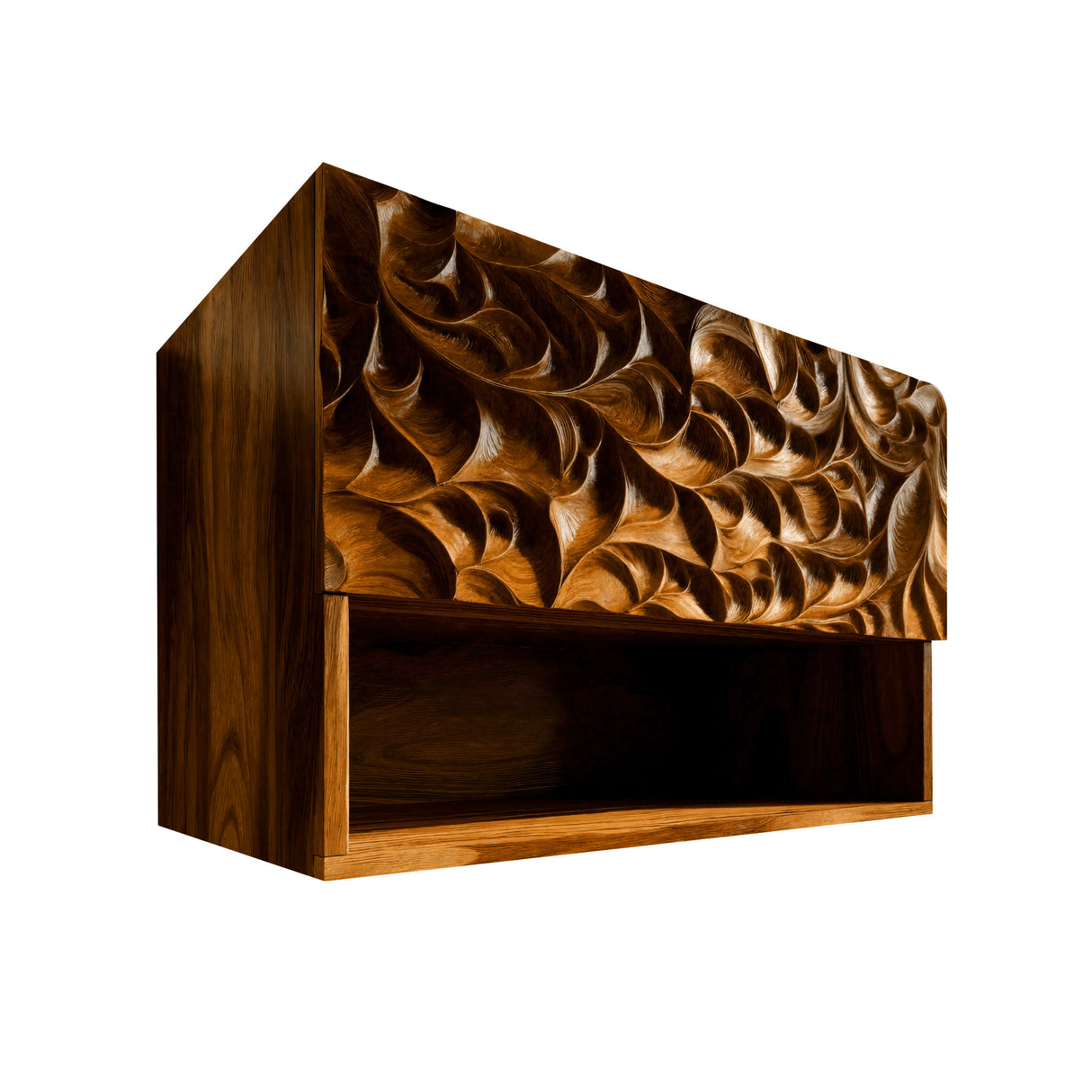 Lunor Sculpted Solid Wood Floating Bathroom Cabinet Brown - Timberustic Floating Bathroom Cabinet