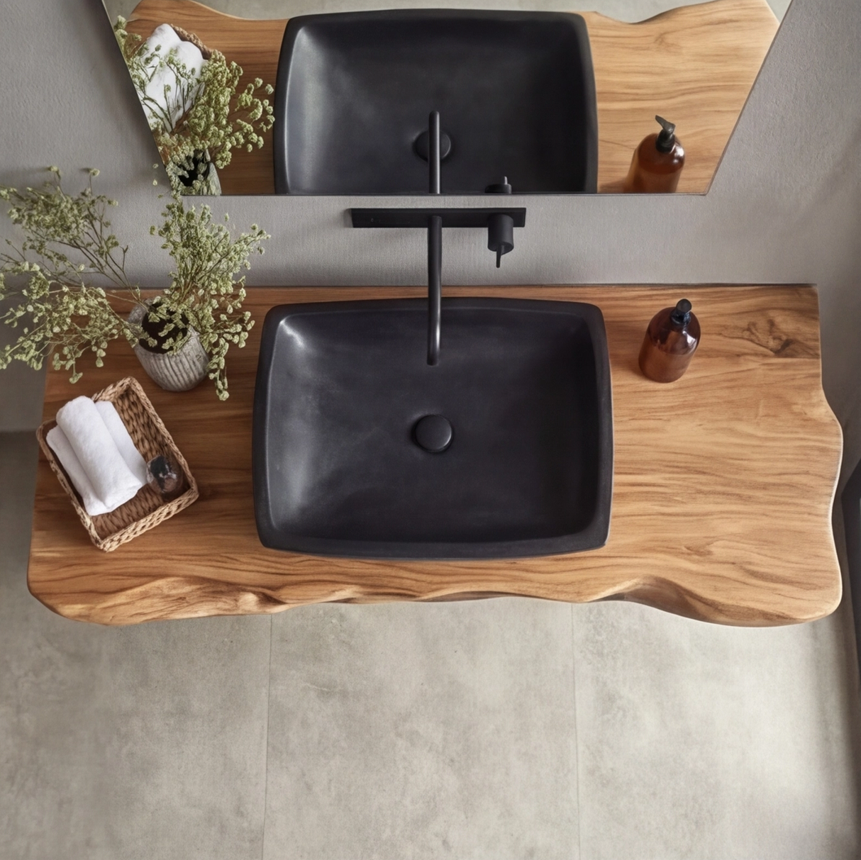 Lunor Sculpted Solid Wood Floating Bathroom Vanity with Open Storage - Timberustic Floating Bathroom Vanity with Open Storage