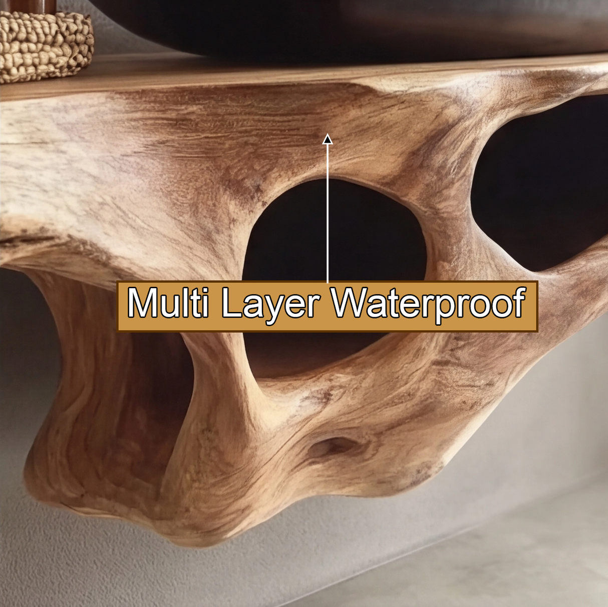 Lunor Sculpted Solid Wood Floating Bathroom Vanity with Open Storage - Timberustic Floating Bathroom Vanity with Open Storage