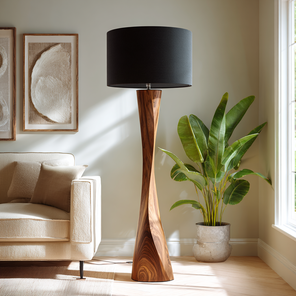 Lunora Taper Sculpted Solid Wood Floor Lamp