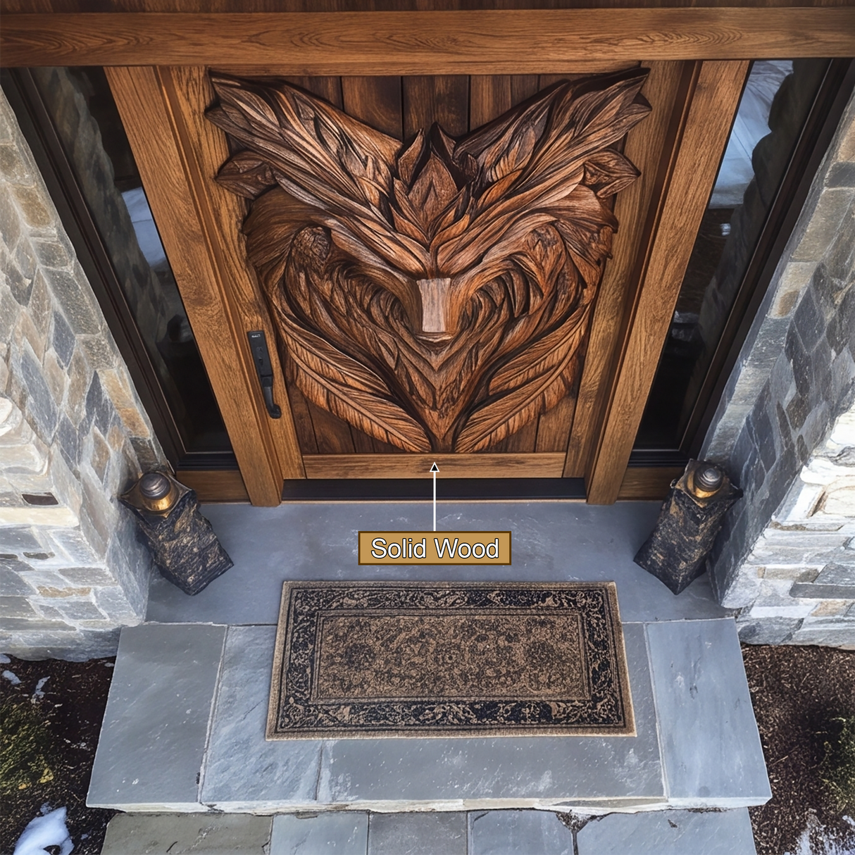 Lykaris Sculpted Solid Wood Wolf Crest Single Door