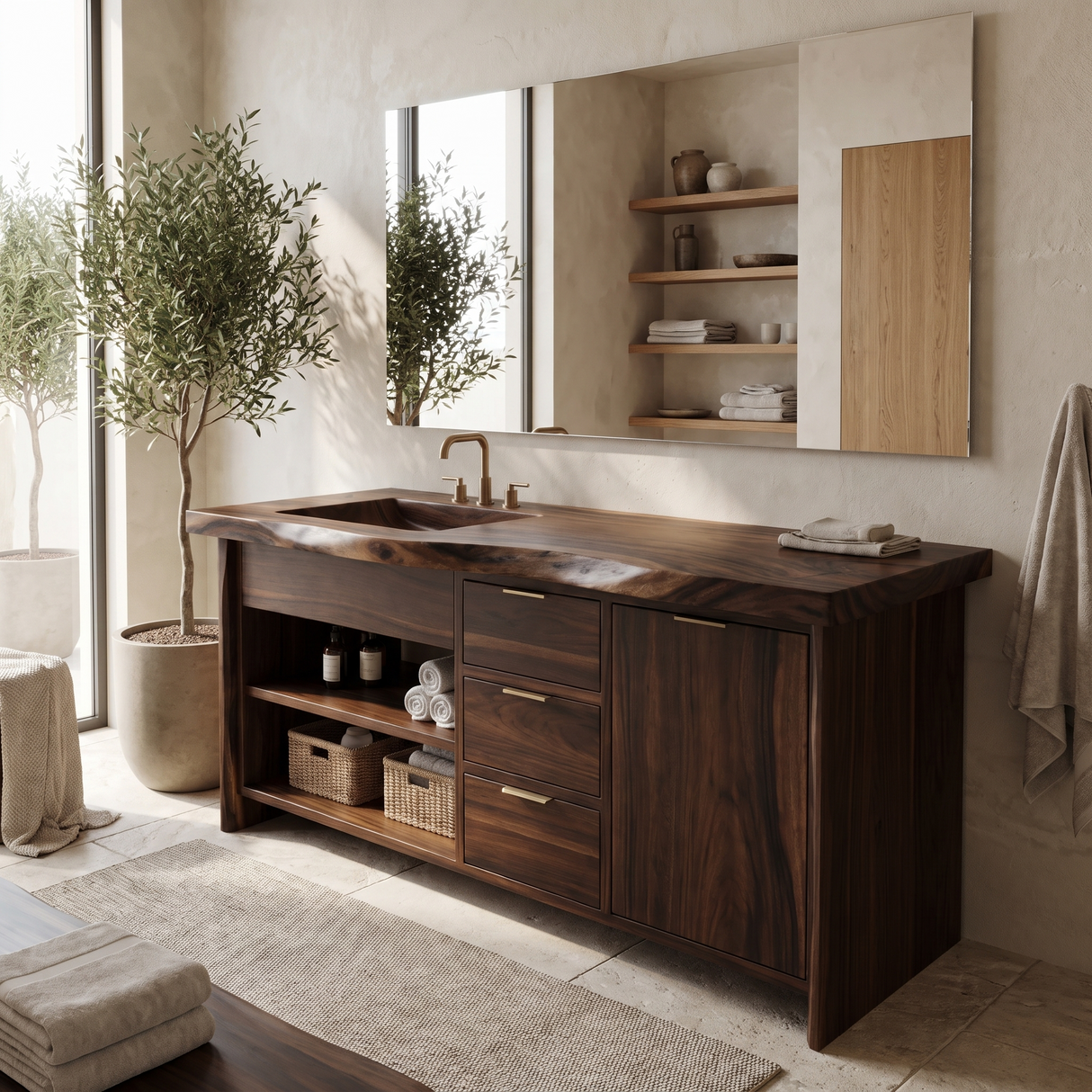 Madera Carved Freestanding Bathroom Vanity With Integrated Sink And Drawers