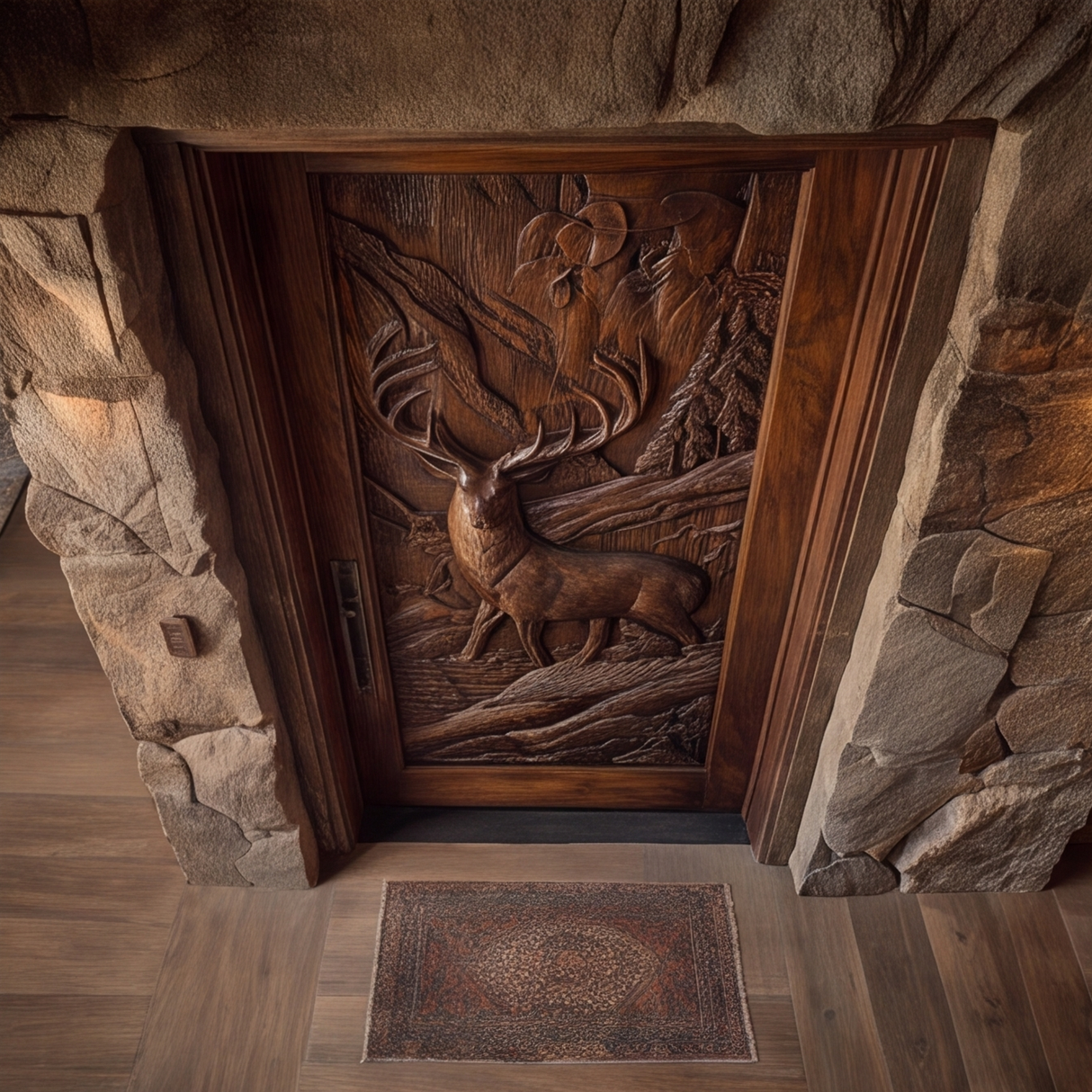 Madera Sculpted Solid Wood Woodland Stag Single Door