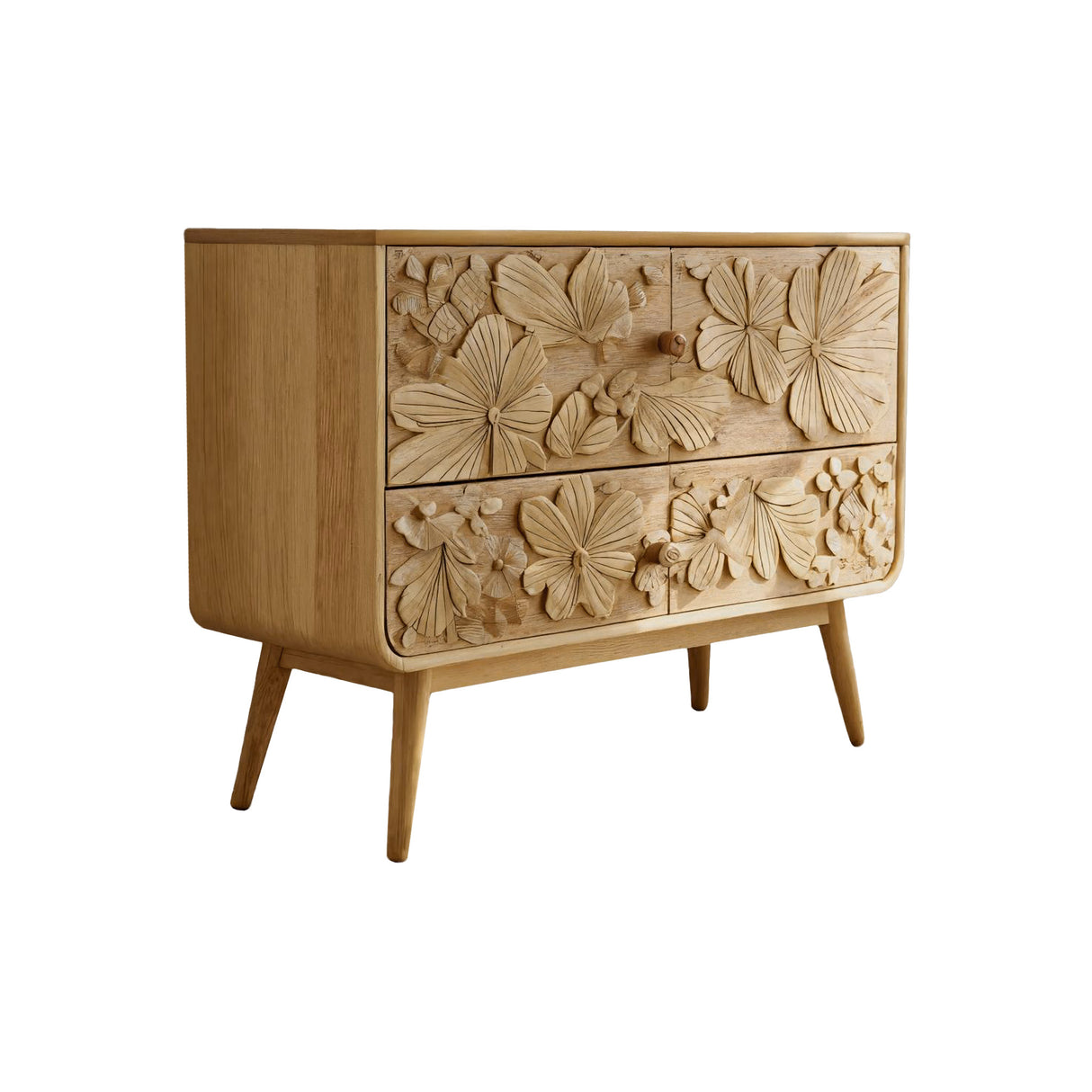Maravi Hand-Carved Botanical Solid Wood Sideboard Cabinet