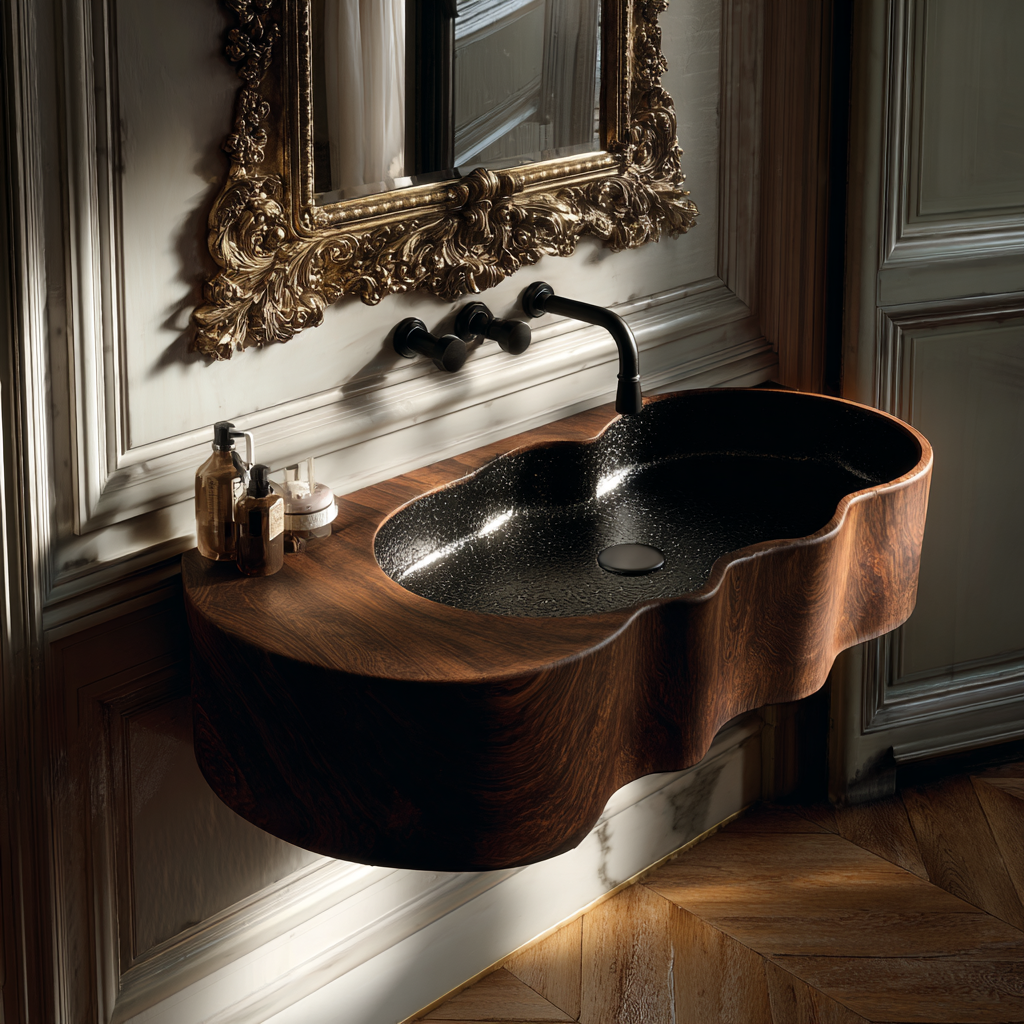 Marbella Contour Solid Wood Floating Vessel Sink