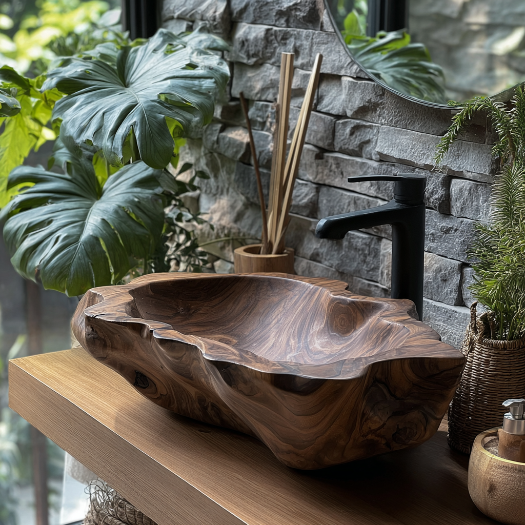 Maren Fold Hand-Carved Wooden Vessel Sink