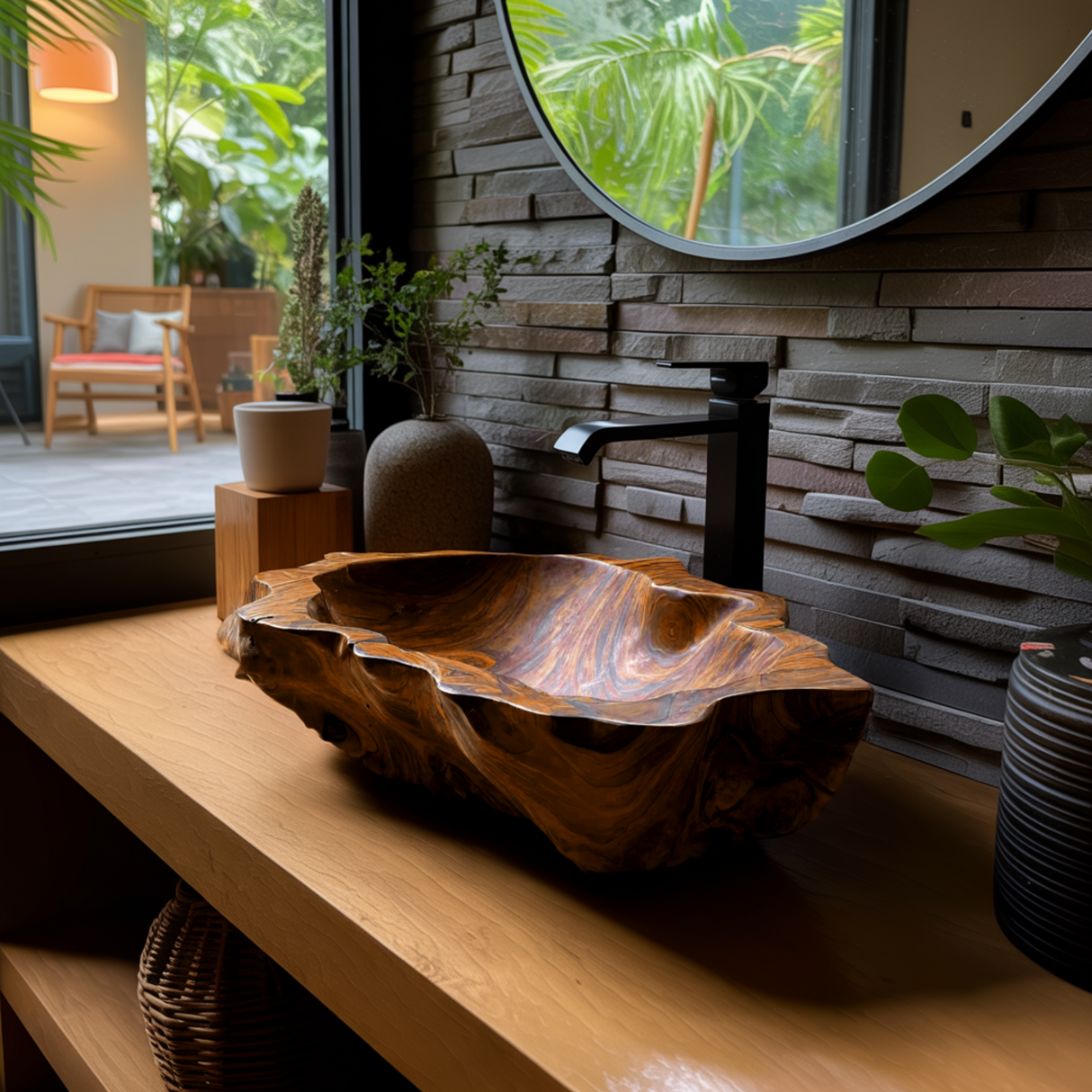 Maren Fold Hand-Carved Wooden Vessel Sink