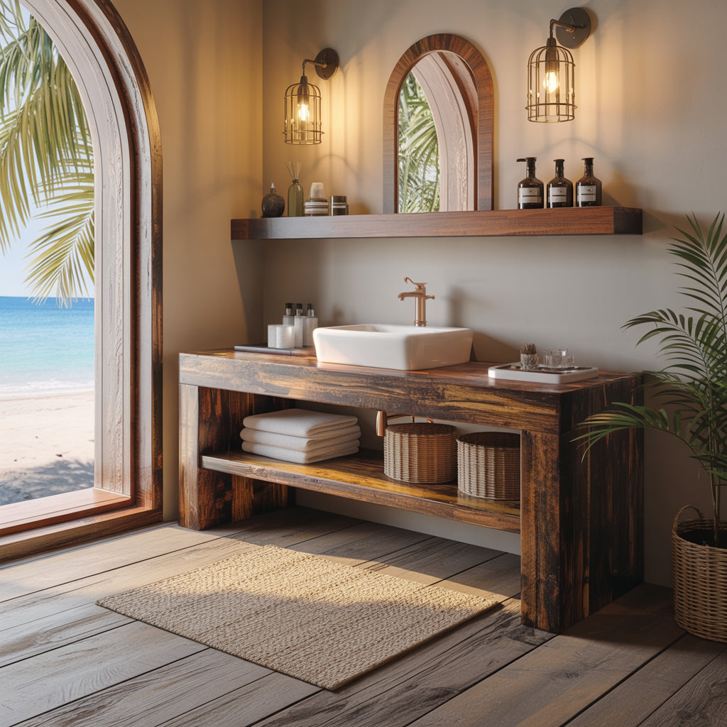Mareta Coastal Handcrafted Solid Wood Bathroom Vanity