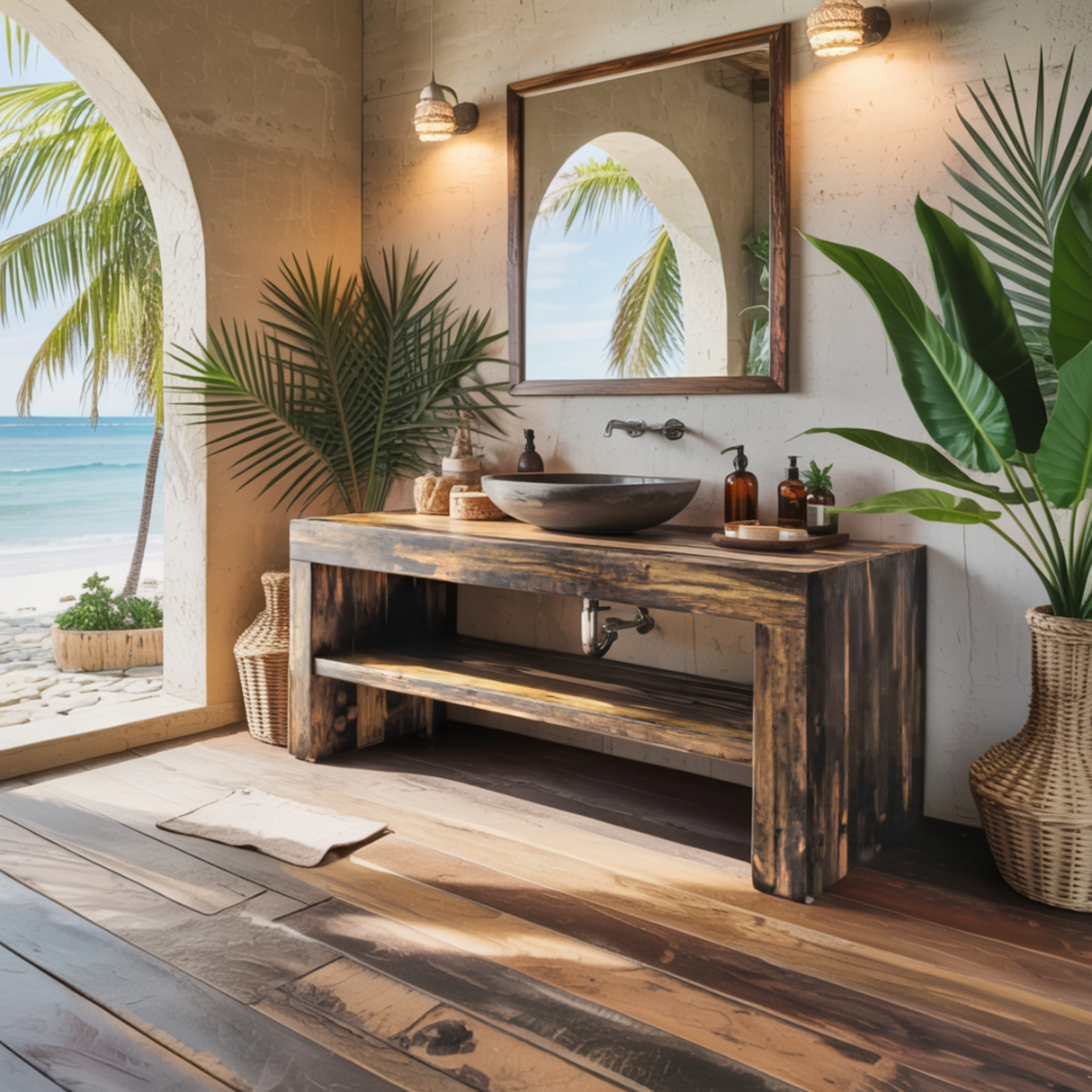 Mareta Coastal Handcrafted Solid Wood Bathroom Vanity