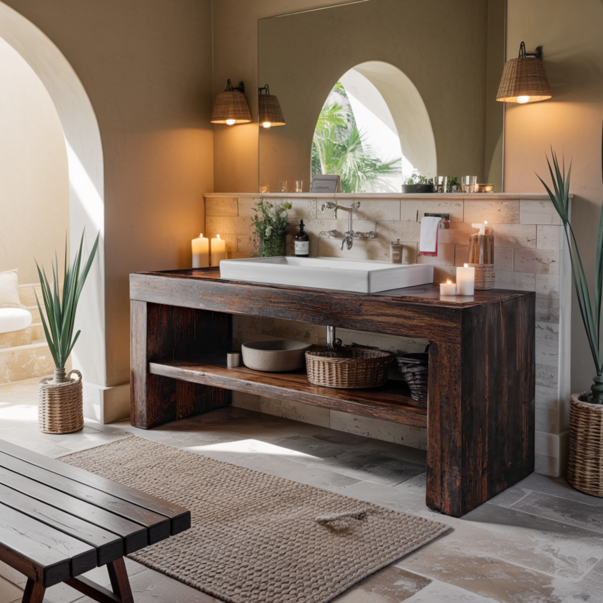 Mareta Coastal Handcrafted Solid Wood Bathroom Vanity