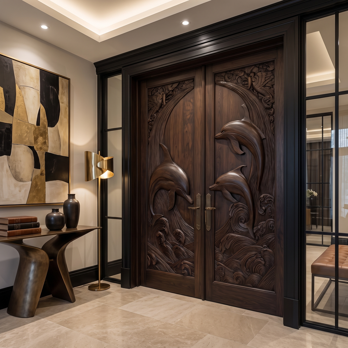 Mariselle Sculpted Solid Wood Dolphin Double Doors