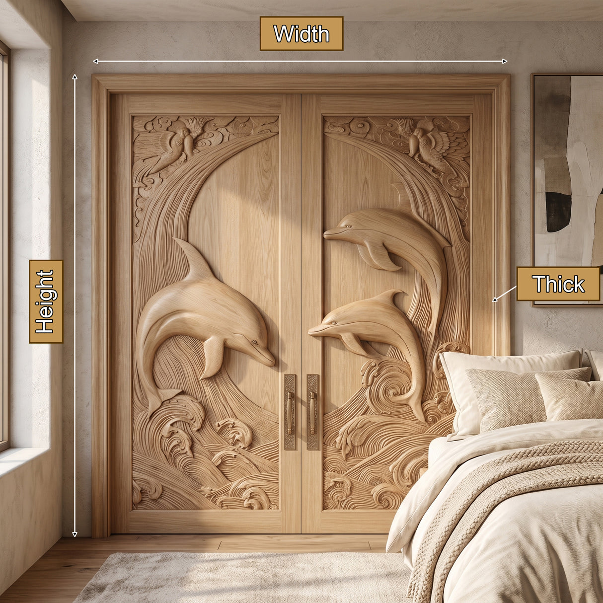 Mariselle Sculpted Solid Wood Dolphin Double Doors