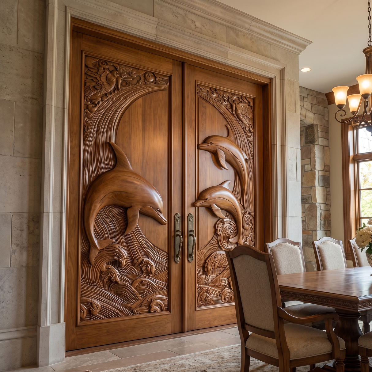 Mariselle Sculpted Solid Wood Dolphin Double Doors