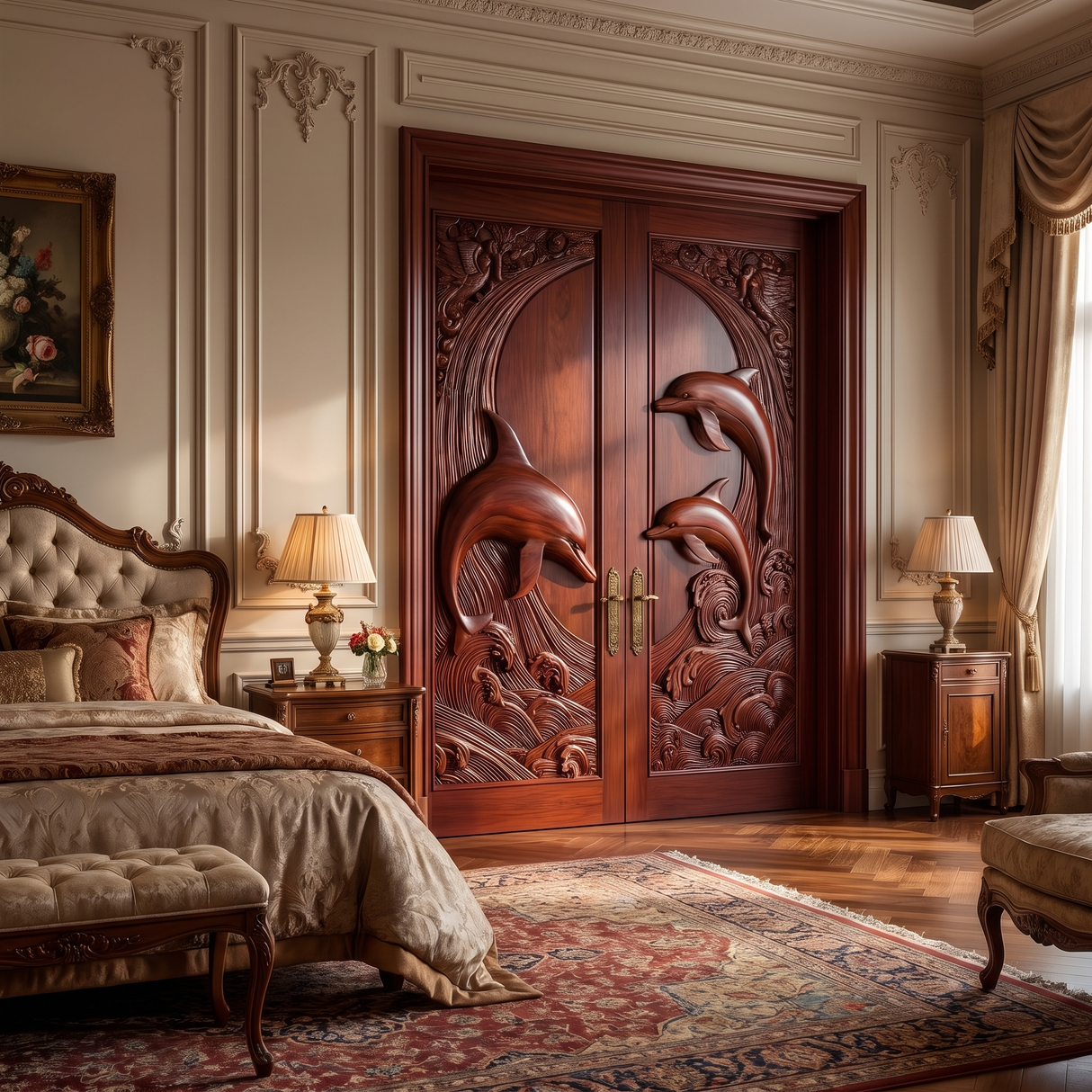 Mariselle Sculpted Solid Wood Dolphin Double Doors