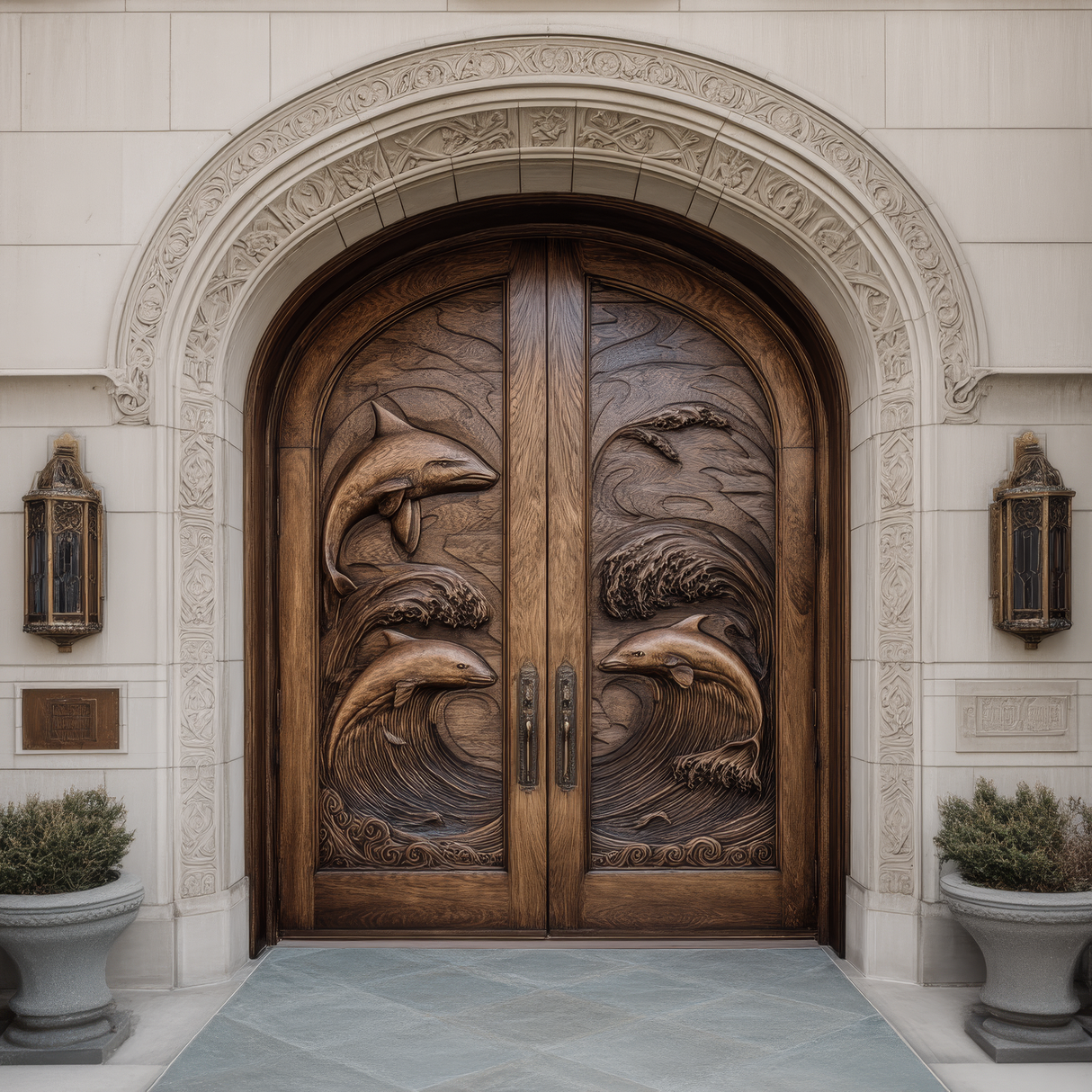 Marisora Handcrafted Solid Wood Dolphin Arched Double Doors