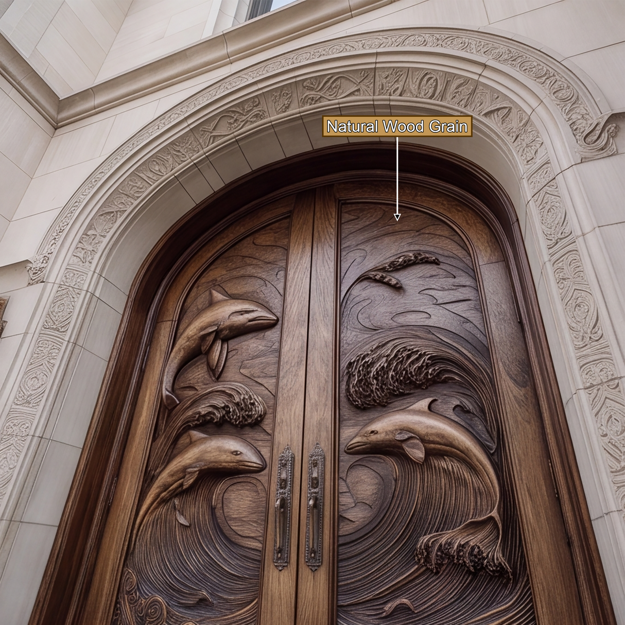 Marisora Handcrafted Solid Wood Dolphin Arched Double Doors