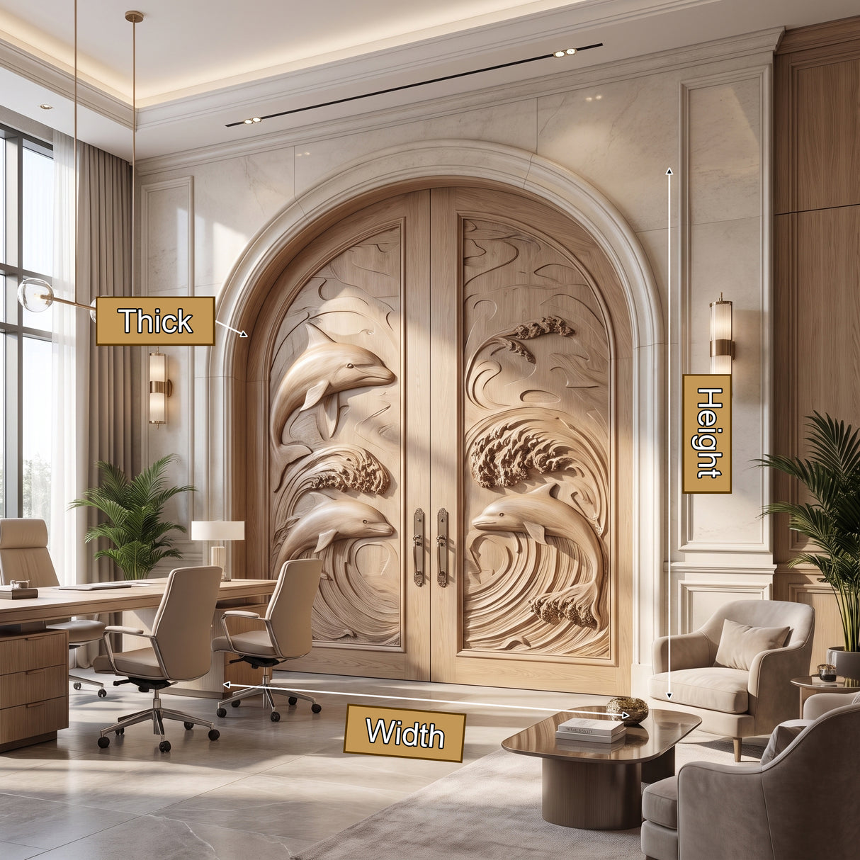 Marisora Handcrafted Solid Wood Dolphin Arched Double Doors