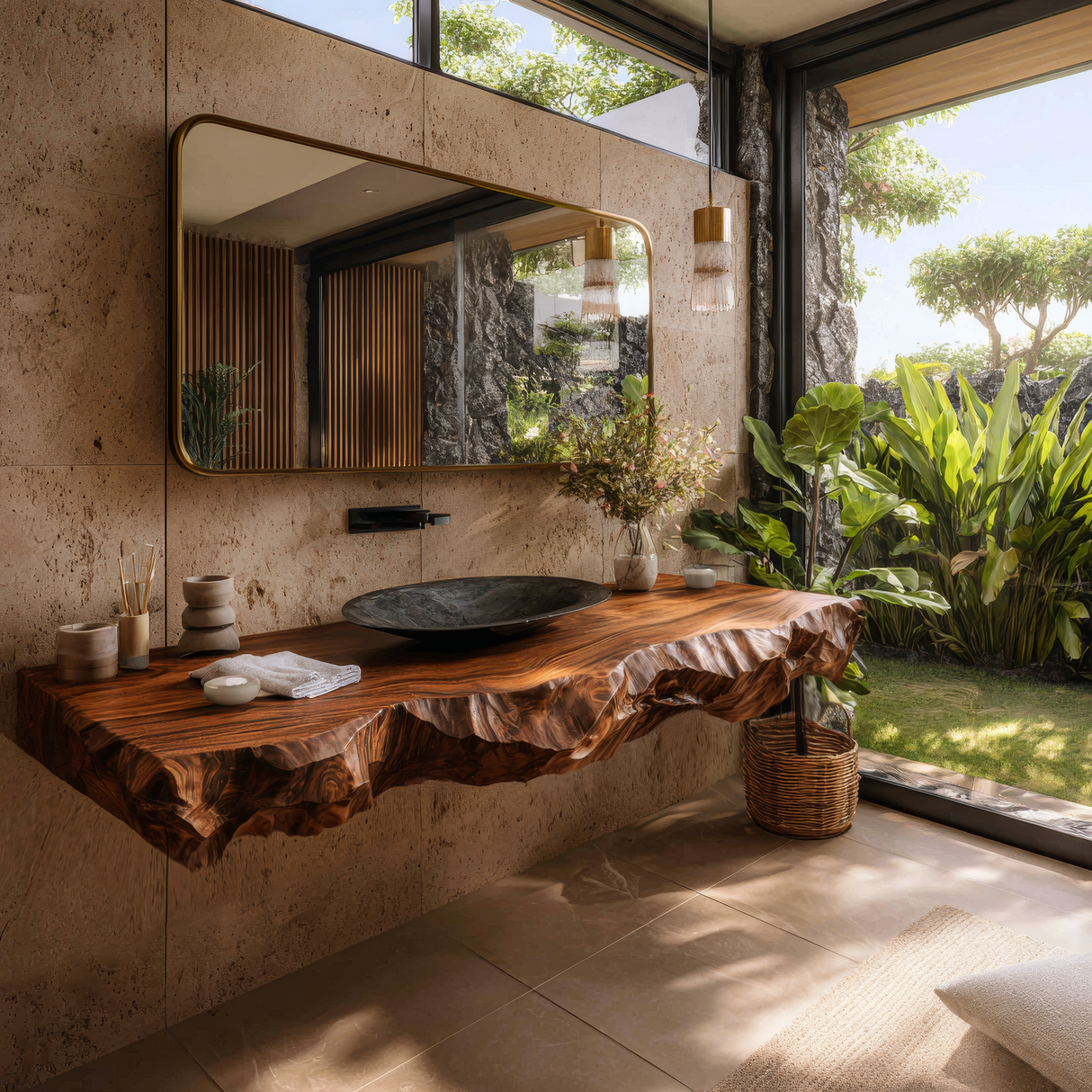Marvello Live Edge Solid Wood Floating Bathroom Vanity SPA395936 - Timberustic Floating Bathroom Vanity