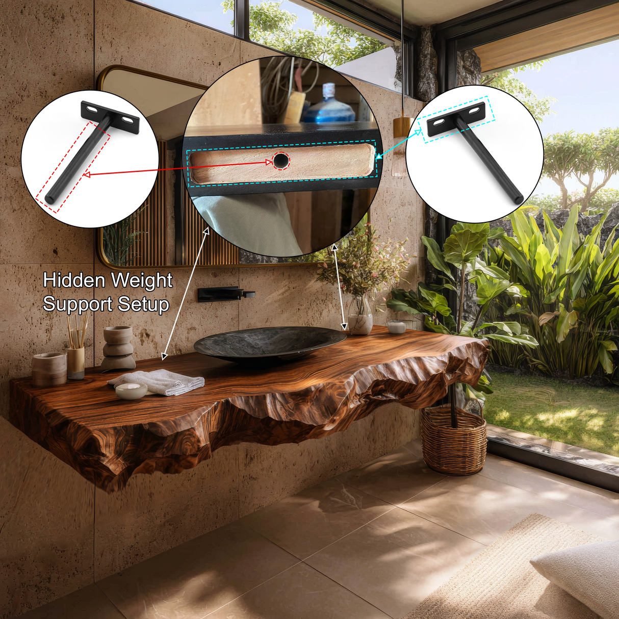 Marvello Live Edge Solid Wood Floating Bathroom Vanity SPA395936 - Timberustic Floating Bathroom Vanity