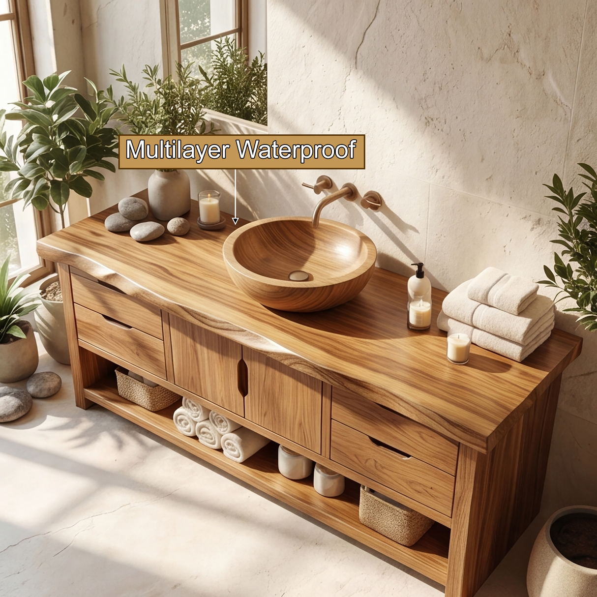 Meadowridge Live Edge Solid Wood Freestanding Bathroom Vanity with Drawers