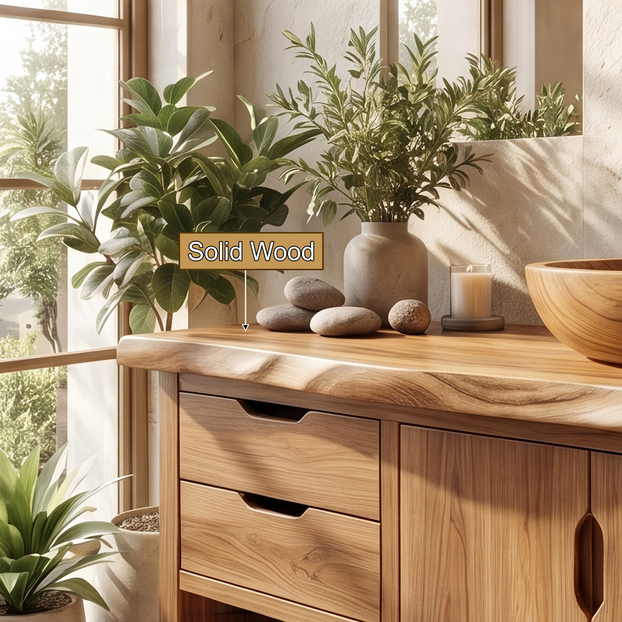 Meadowridge Live Edge Solid Wood Freestanding Bathroom Vanity with Drawers