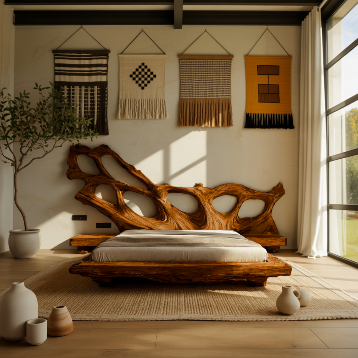 Monolyth Hollow Sculpted Solid Wood Headboard and Bed Frame - Timberustic Headboard & Bed Frame