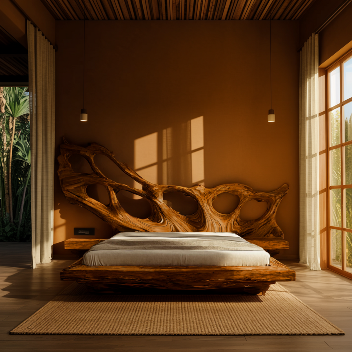 Monolyth Hollow Sculpted Solid Wood Headboard and Bed Frame - Timberustic Headboard & Bed Frame
