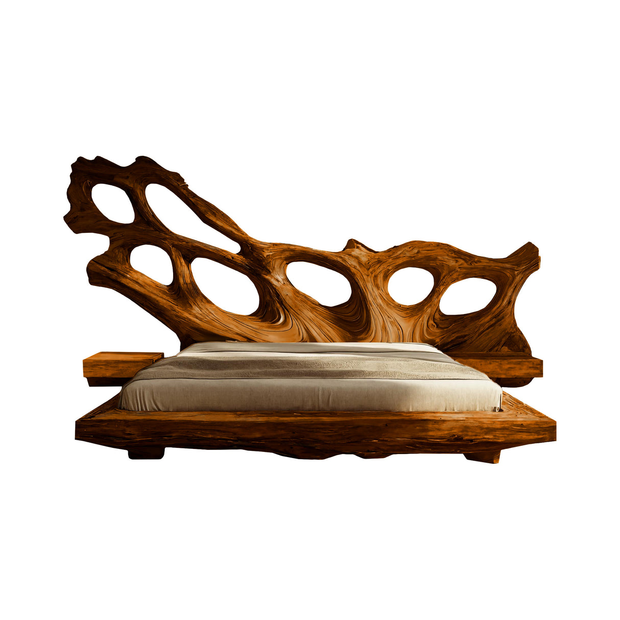 Monolyth Hollow Sculpted Solid Wood Headboard and Bed Frame Brown - Timberustic Headboard & Bed Frame