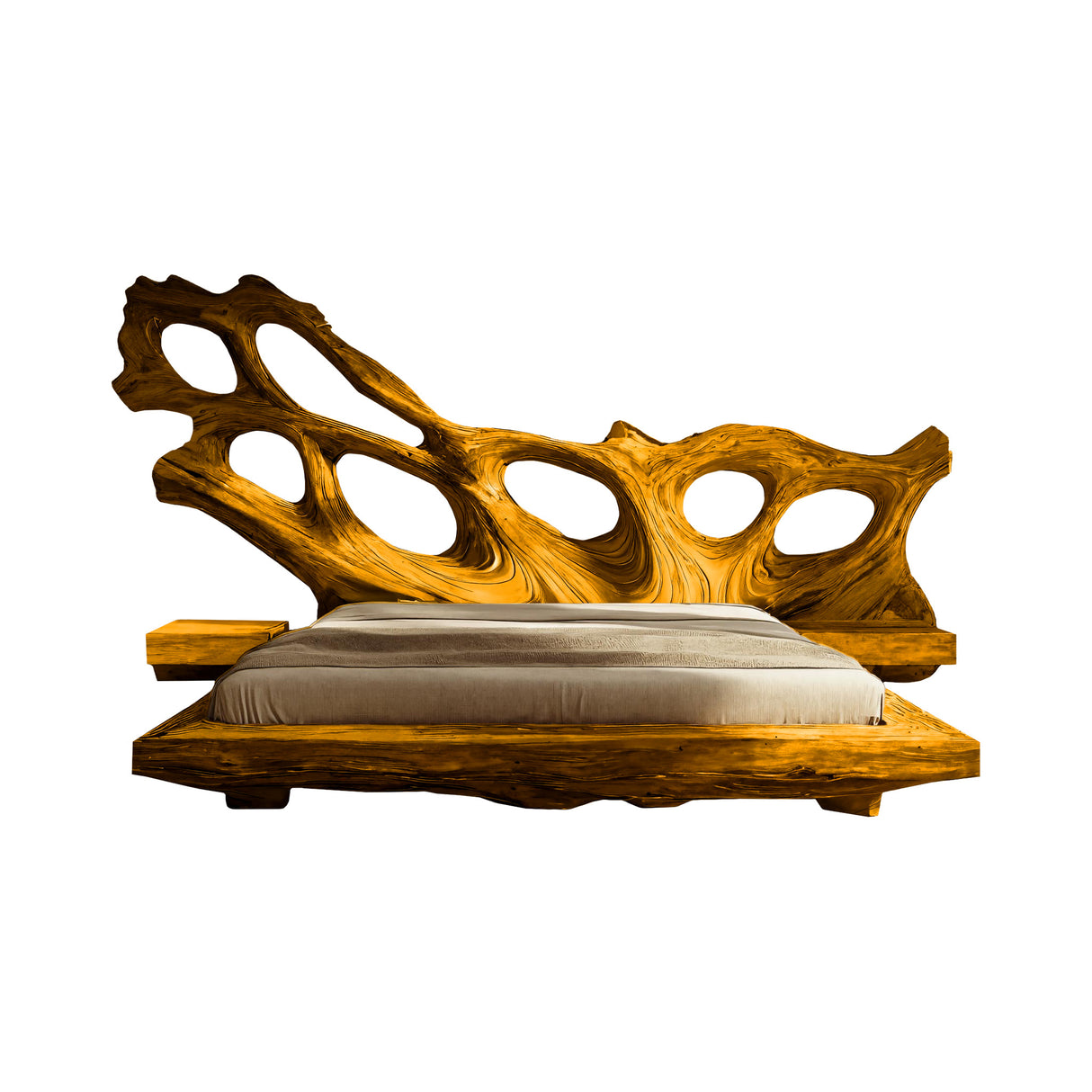 Monolyth Hollow Sculpted Solid Wood Headboard and Bed Frame Teak - Timberustic Headboard & Bed Frame