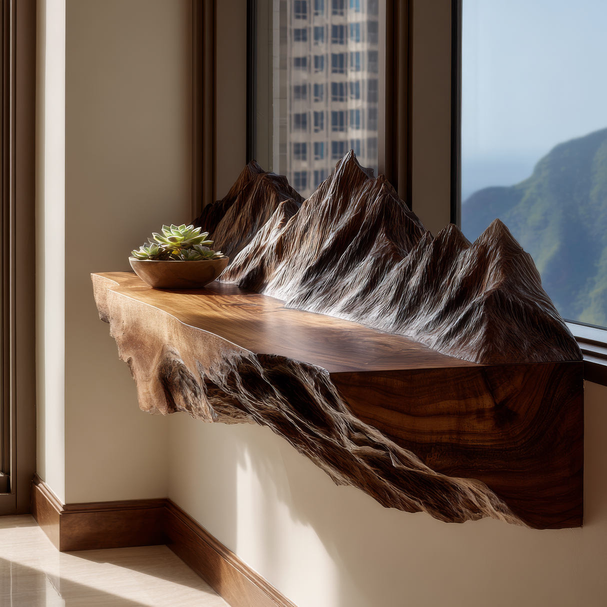 Montara Sculpted Solid Wood Mountain Live Edge Floating Shelf SPA253423 - Timberustic Floating Shelf