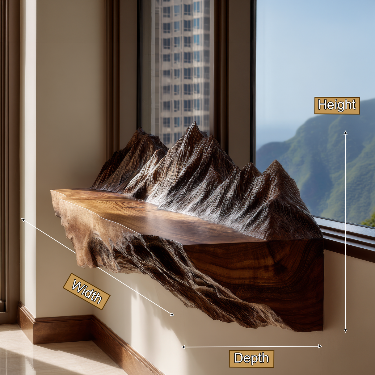 Montara Sculpted Solid Wood Mountain Live Edge Floating Shelf SPA253423 - Timberustic Floating Shelf