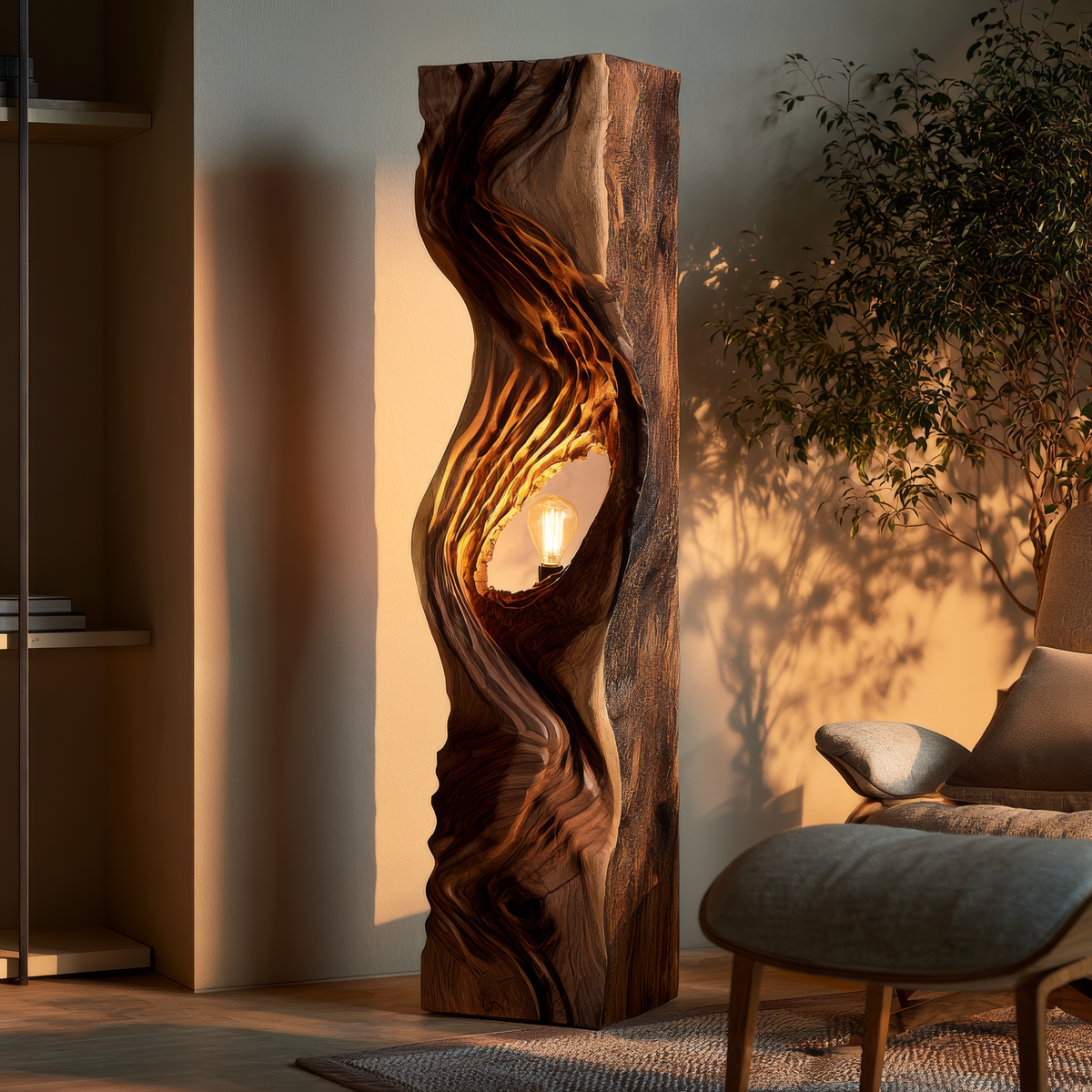 Morvayne Sculpted Solid Wood Floor Lamp - Timberustic Floor Lamp
