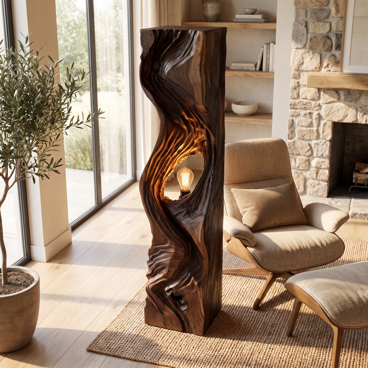 Morvayne Sculpted Solid Wood Floor Lamp Dark Walnut - Timberustic Floor Lamp