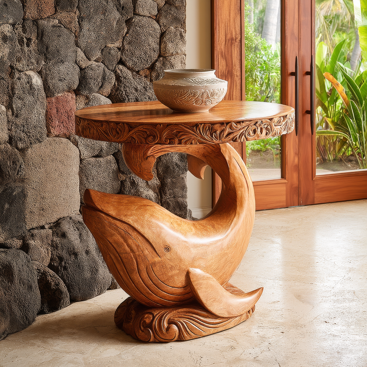 Morvayne Sculpted Solid Wood Pedestal Stand - Timberustic Pedestal Stand