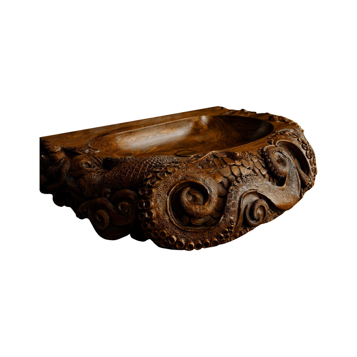 Morveth Octopus Form Handcarved Solid Wood Vessel Sink Brown - Timberustic Vessel Sinks