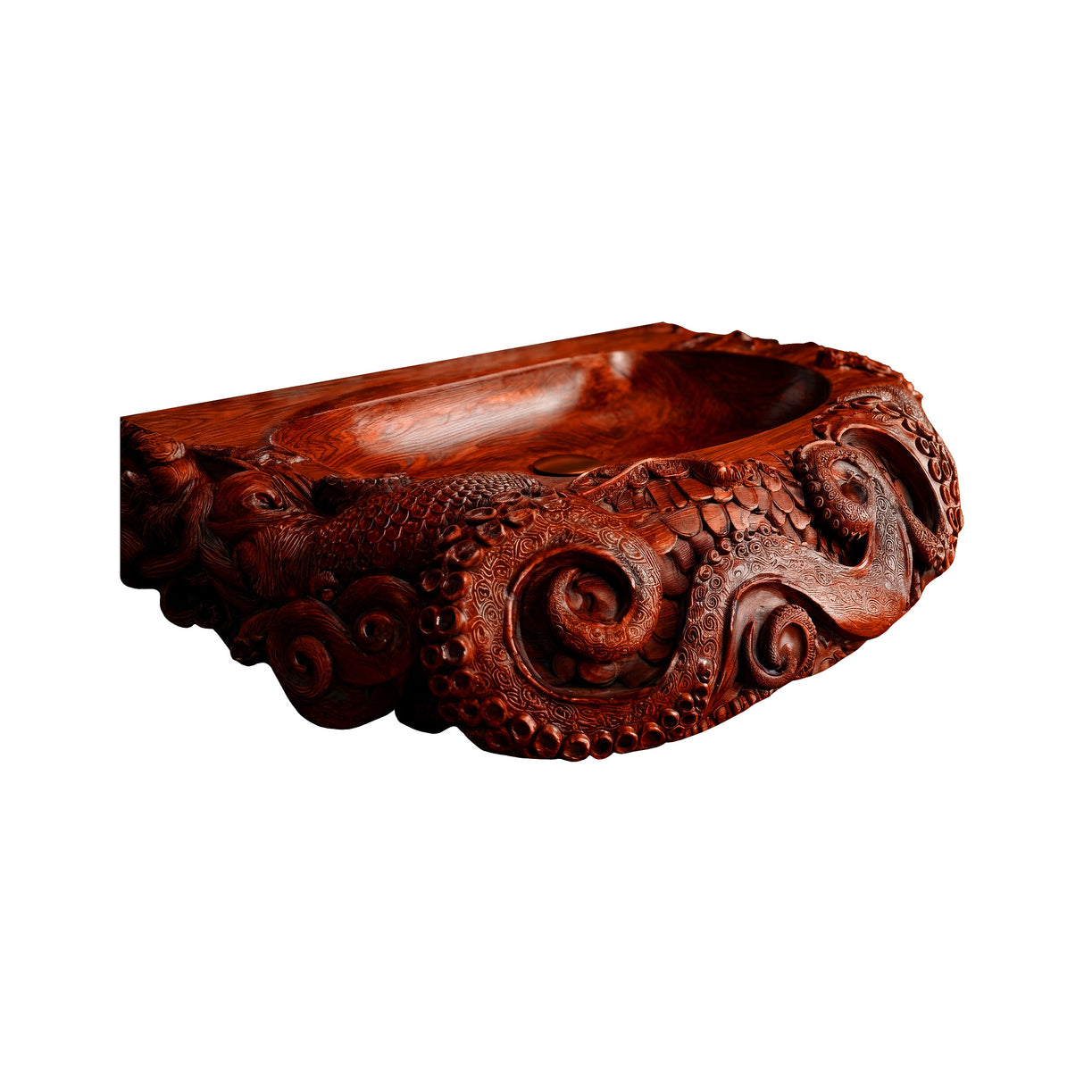 Morveth Octopus Form Handcarved Solid Wood Vessel Sink Mahogany - Timberustic Vessel Sinks