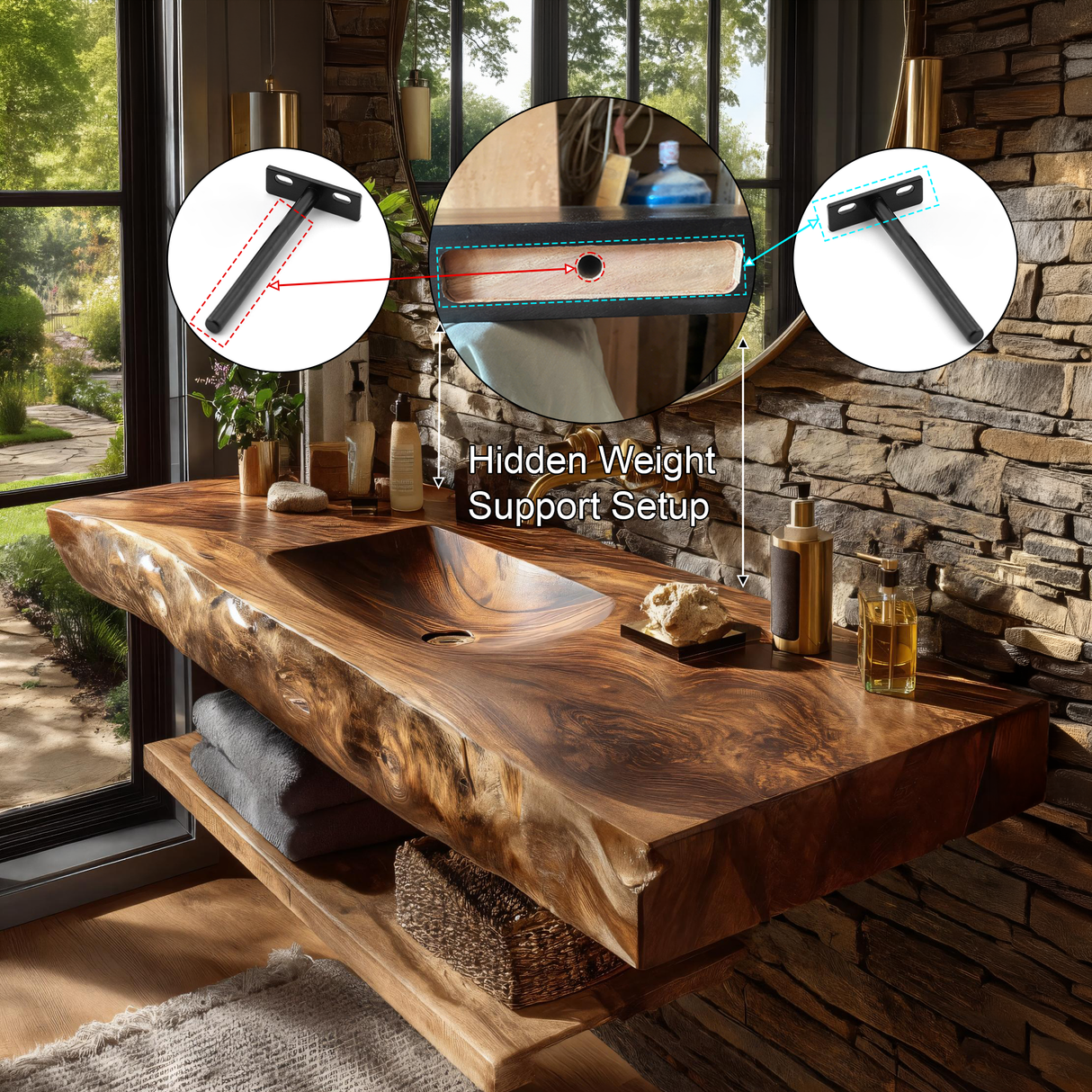 Morvyn Live Edge Solid Wood Floating Bathroom Vanity with Integrated Sink - Timberustic Floating Bathroom Vanity with Integrated Sink