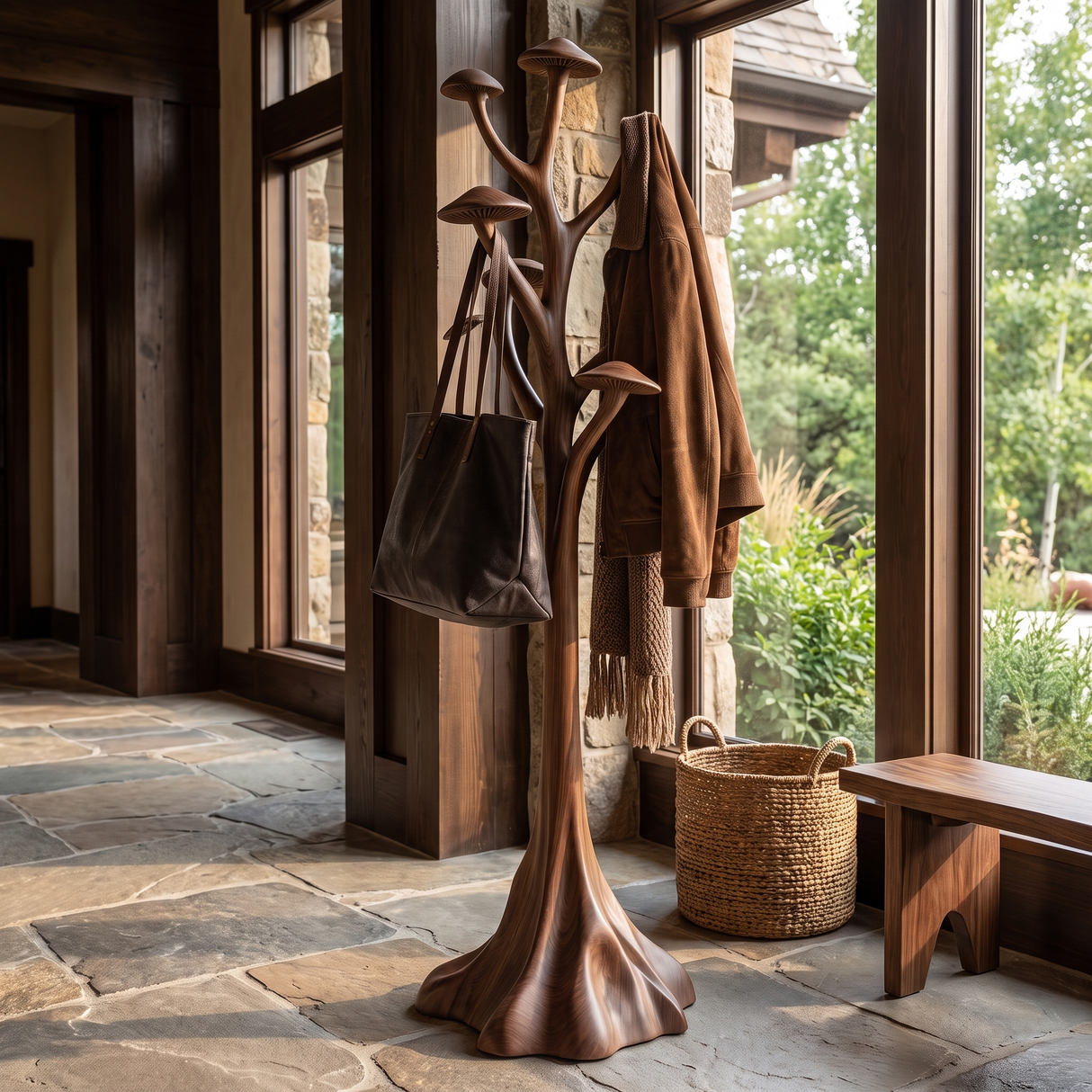 Mosshollow Handcrafted Sculpted Solid Wood Tree Coat Rack - Timberustic Tree Coat Rack