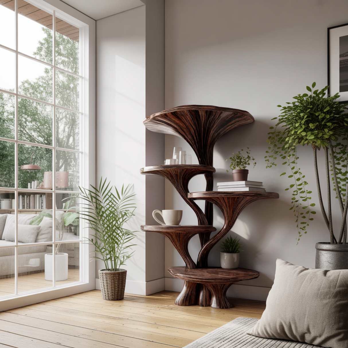 Mycelia Handcrafted Natural Hardwood Mushroom Bookshelf