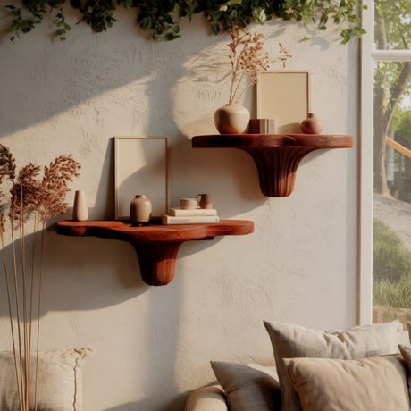 Mycelia Organic Wood Live Edge Mushroom Floating Shelf